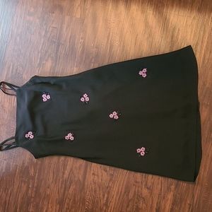 90s Black Dress with Pink Beaded Flowers